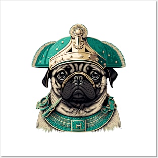 Pug with a Middle Ages Helmet Posters and Art